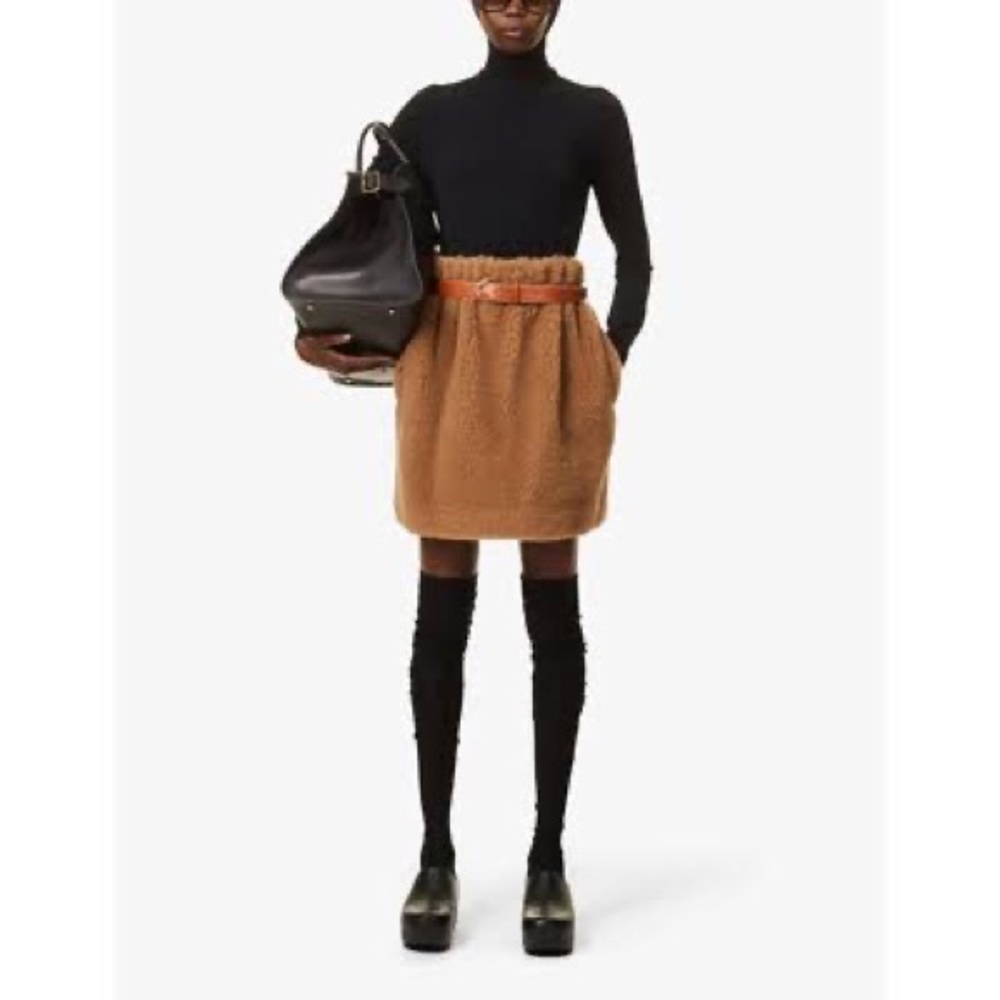 NWT MAX MARA BROWN TEDDY MINI SKIRT Size IT42 (US Medium or 6-8).